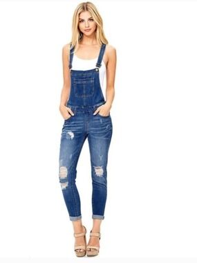 Wax Jeans Dark Blue Slim Overalls Large